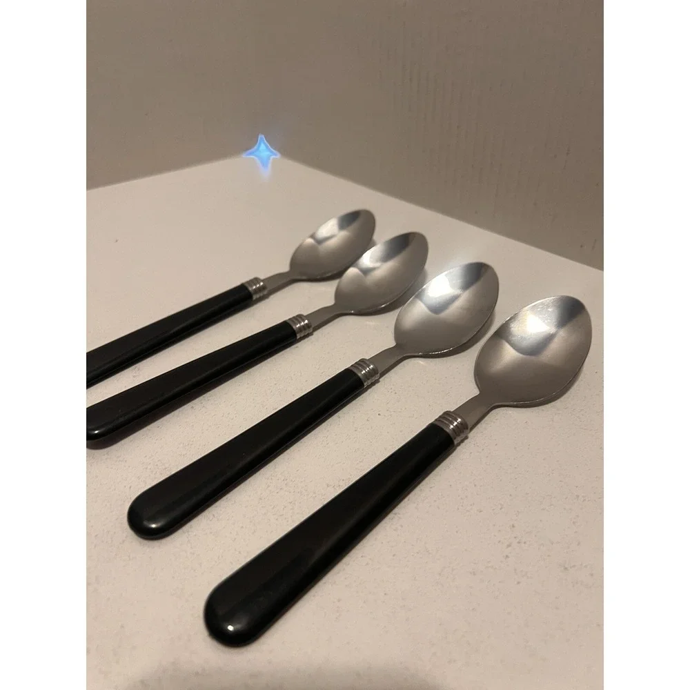 GIBSON Tablespoons Spoons Flatware Vintage Utensils 4pc Retro Black Handles